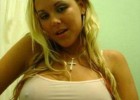 Amateur blonde shows nipples through white top