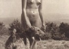 Vintage picture with a nude lady and her dog